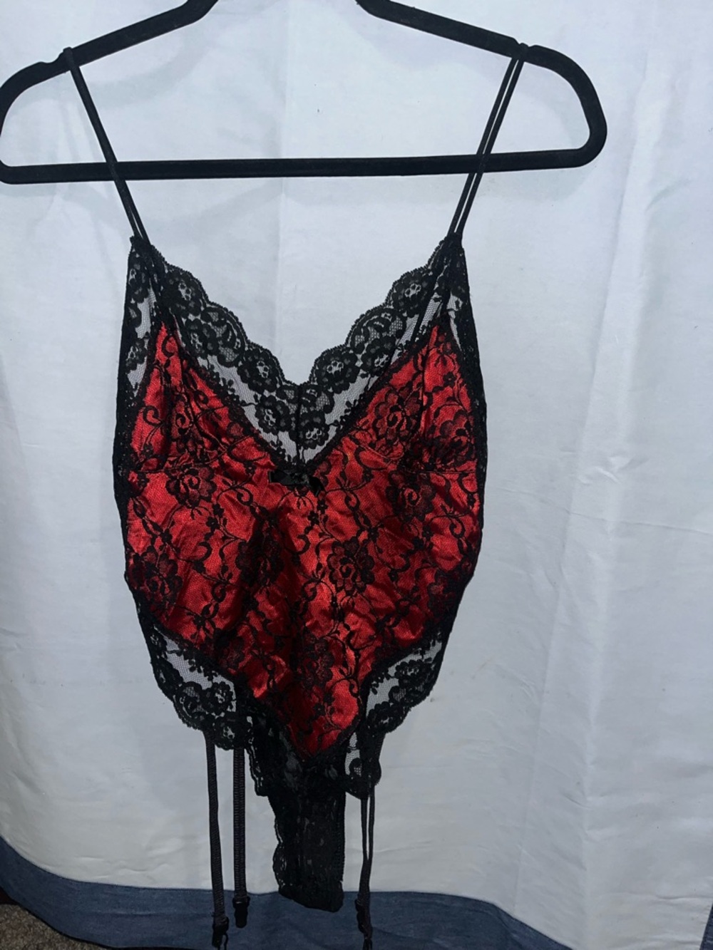 Red Lace Garter Bodysuit with Black Trim